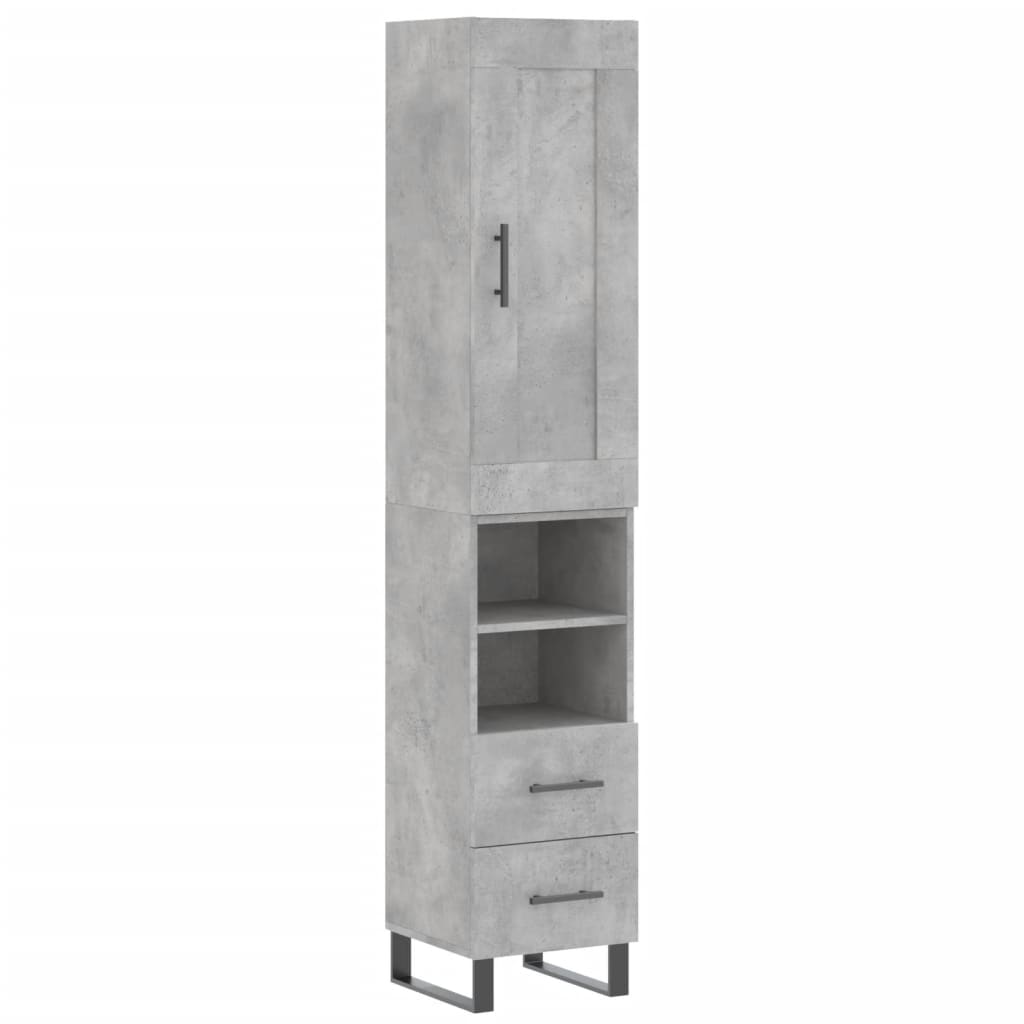 Hoge kast 34,5x34x180 cm bewerkt hout betongrijs - AllerleiShop