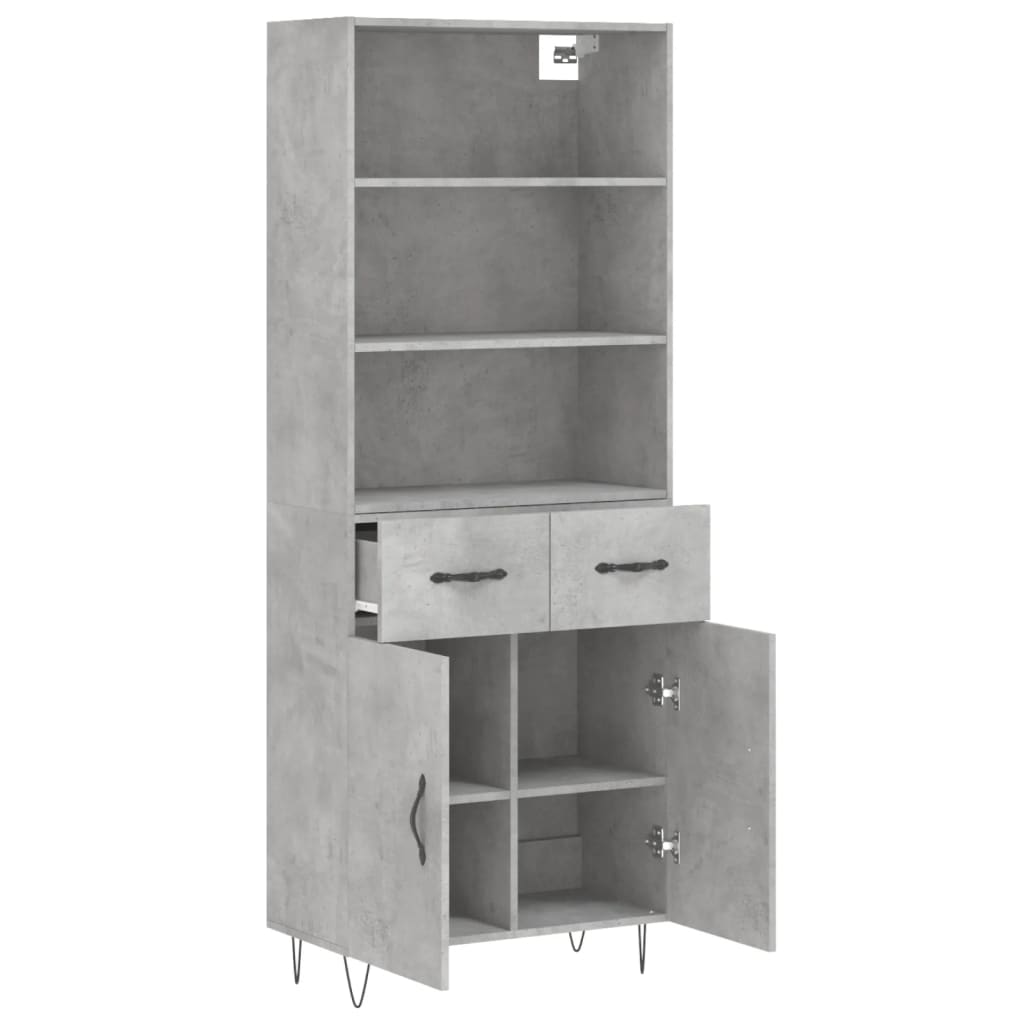 Hoge kast 69,5x34x180 cm bewerkt hout betongrijs - AllerleiShop