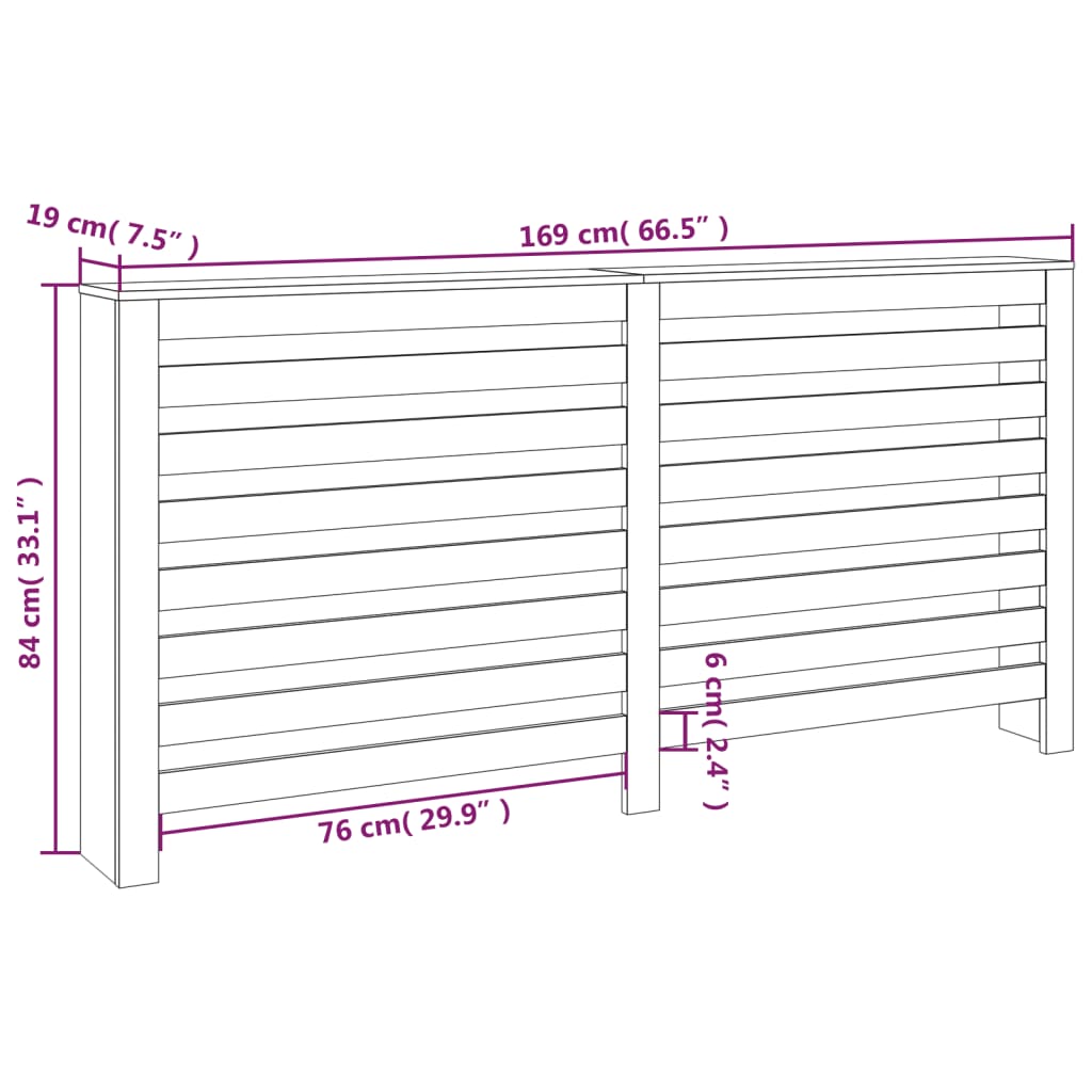 Radiatorombouw 169x19x84 cm massief grenenhout wit - AllerleiShop