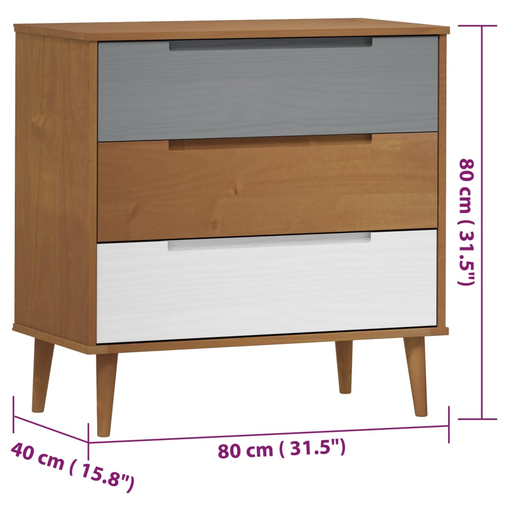 Ladekast MOLDE 80x40x80 cm massief grenenhout bruin - AllerleiShop