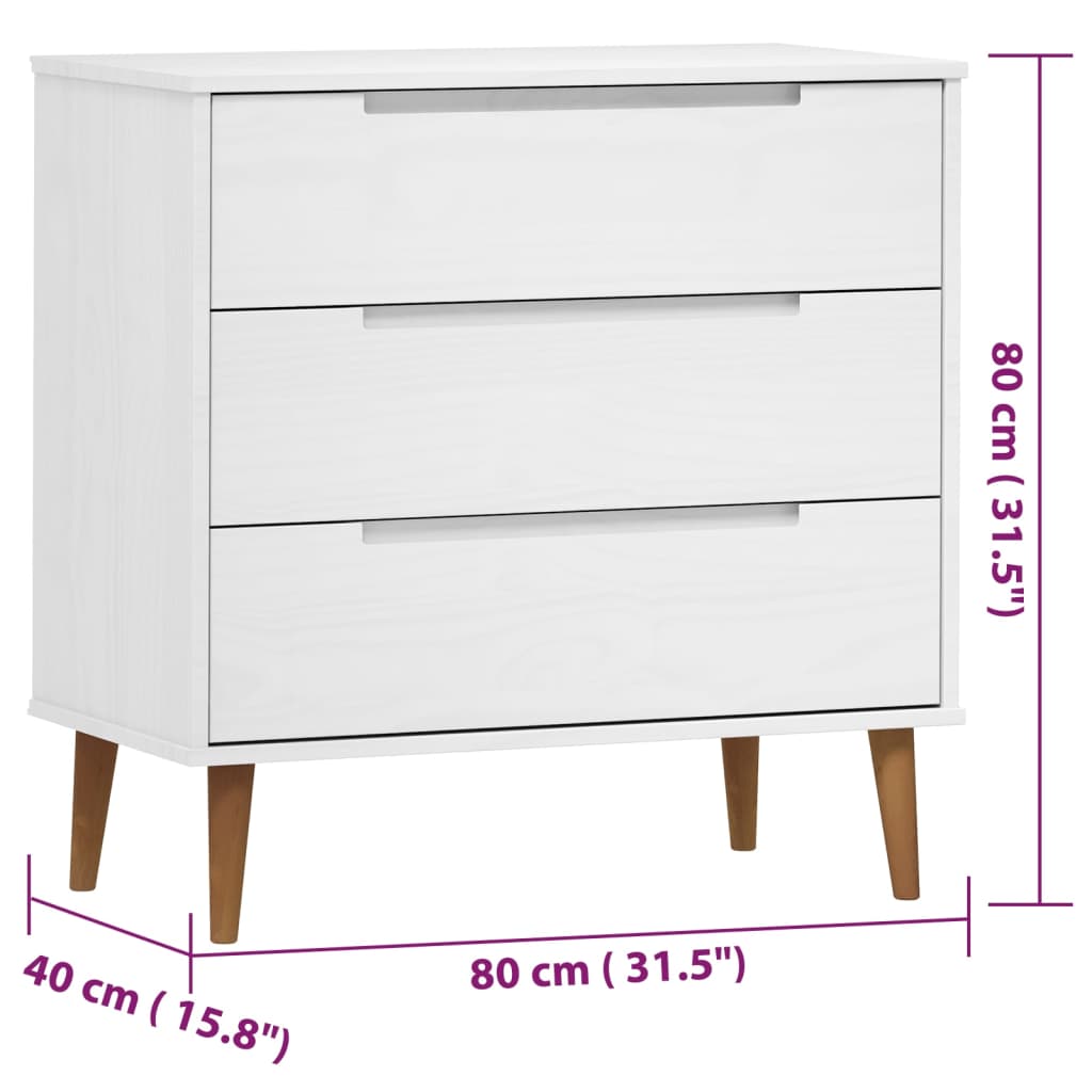 Ladekast MOLDE 80x40x80 cm massief grenenhout wit - AllerleiShop