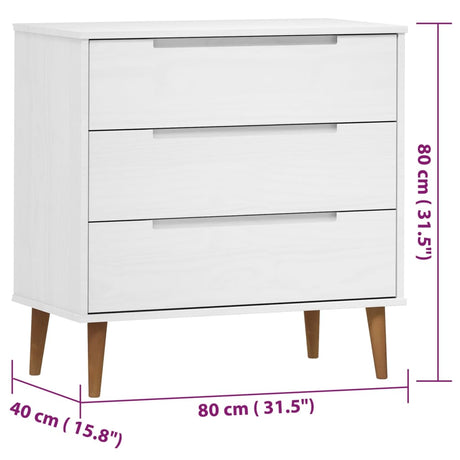 Ladekast MOLDE 80x40x80 cm massief grenenhout wit - AllerleiShop