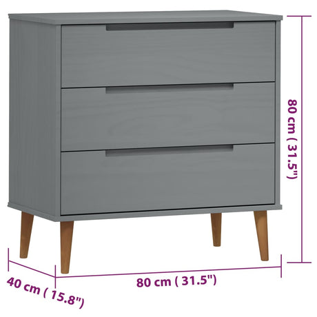 Ladekast MOLDE 80x40x80 cm massief grenenhout grijs - AllerleiShop