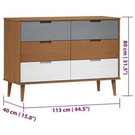 Ladekast MOLDE 113x40x80 cm massief grenenhout bruin - AllerleiShop