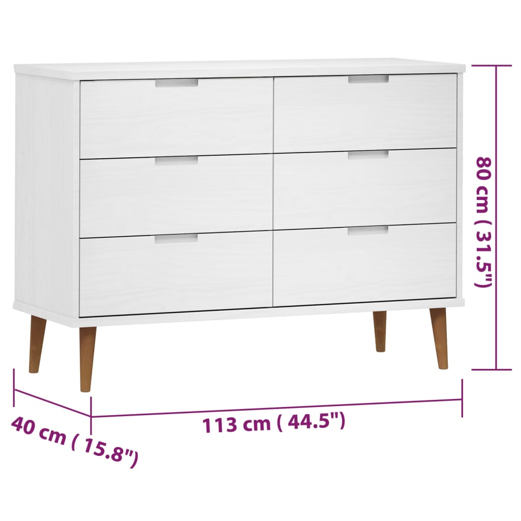 Ladekast MOLDE 113x40x80 cm massief grenenhout wit - AllerleiShop