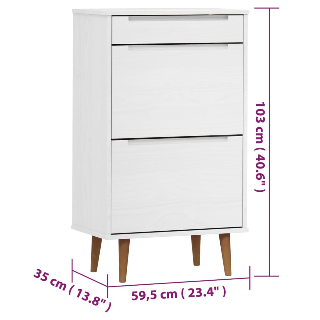 Schoenenkast MOLDE 59,5x35x103 cm massief grenenhout wit - AllerleiShop