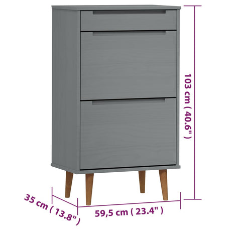 Schoenenkast MOLDE 59,5x35x103 cm massief grenenhout grijs - AllerleiShop