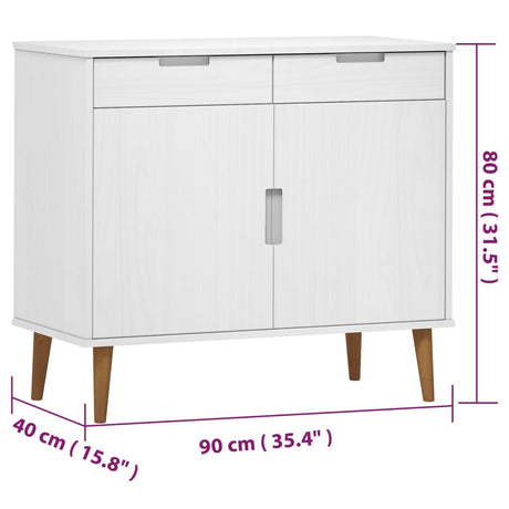 Dressoir MOLDE 90x40x80 cm massief grenenhout wit - AllerleiShop