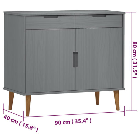 Dressoir MOLDE 90x40x80 cm massief grenenhout grijs - AllerleiShop