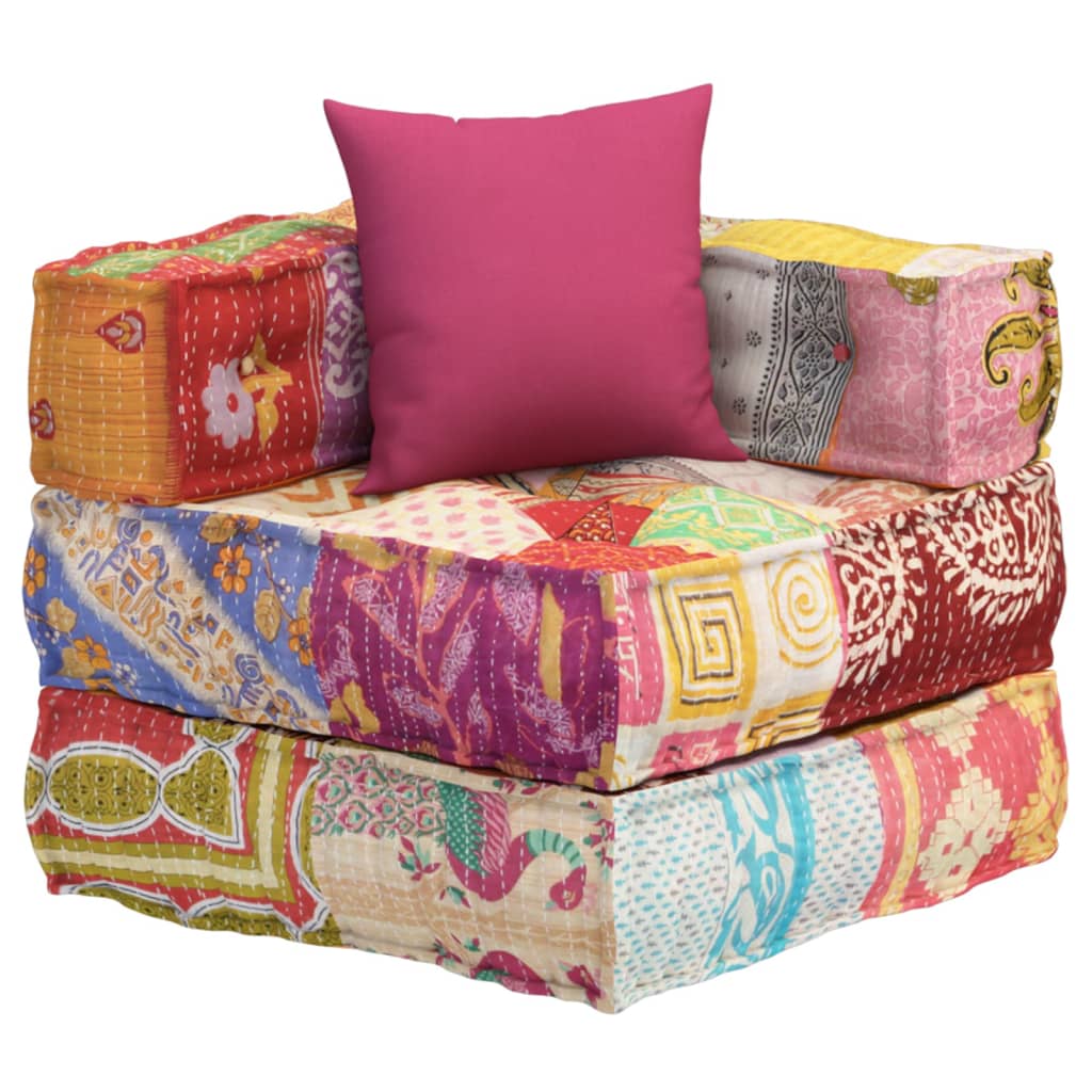 Poef modulair met kussen patchwork stof - AllerleiShop