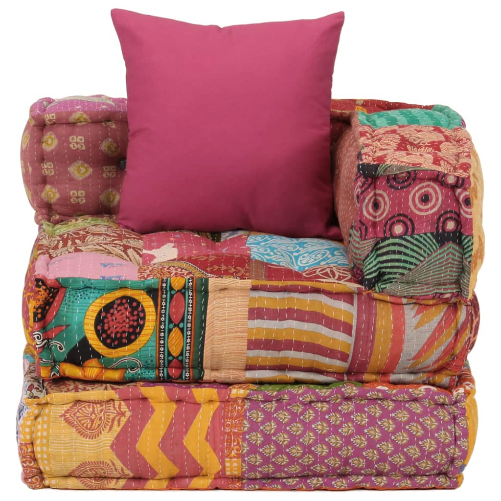 Poef modulair met kussen patchwork stof - AllerleiShop