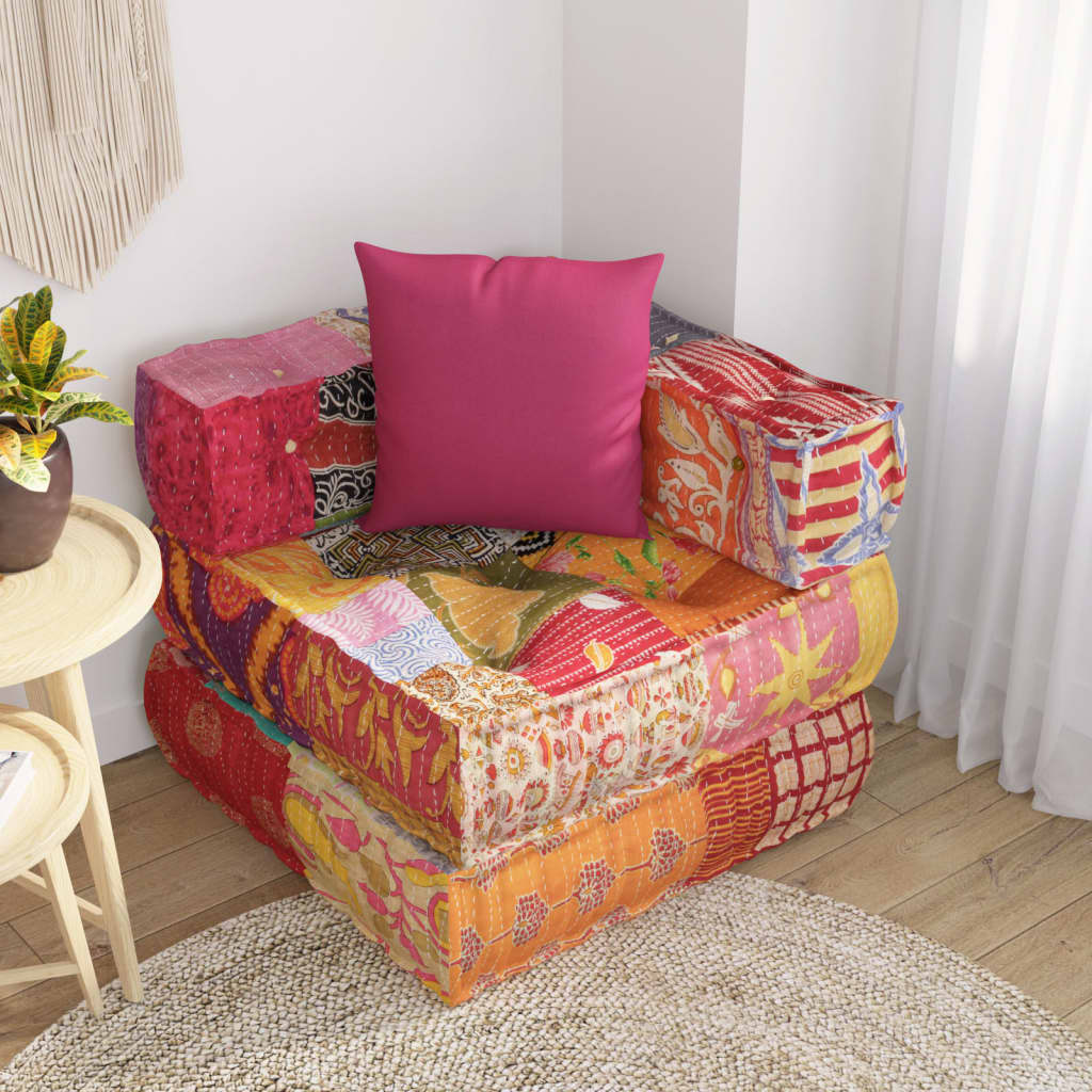 Poef modulair met kussen patchwork stof - AllerleiShop