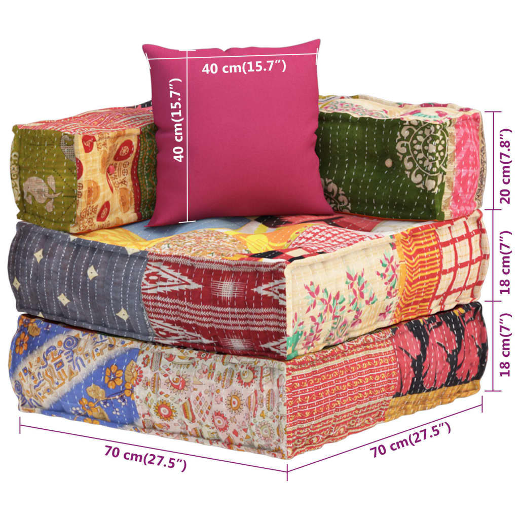 Poef modulair met kussen patchwork stof - AllerleiShop