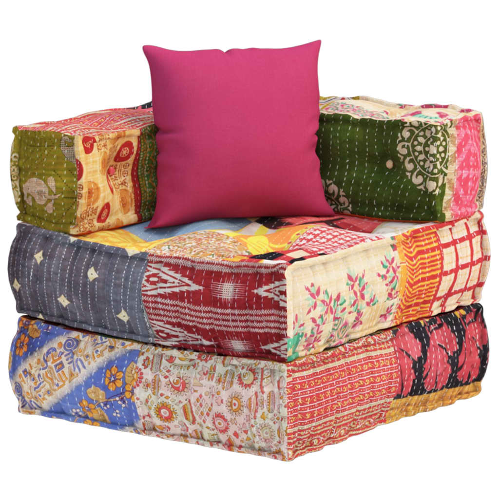 Poef modulair met kussen patchwork stof - AllerleiShop