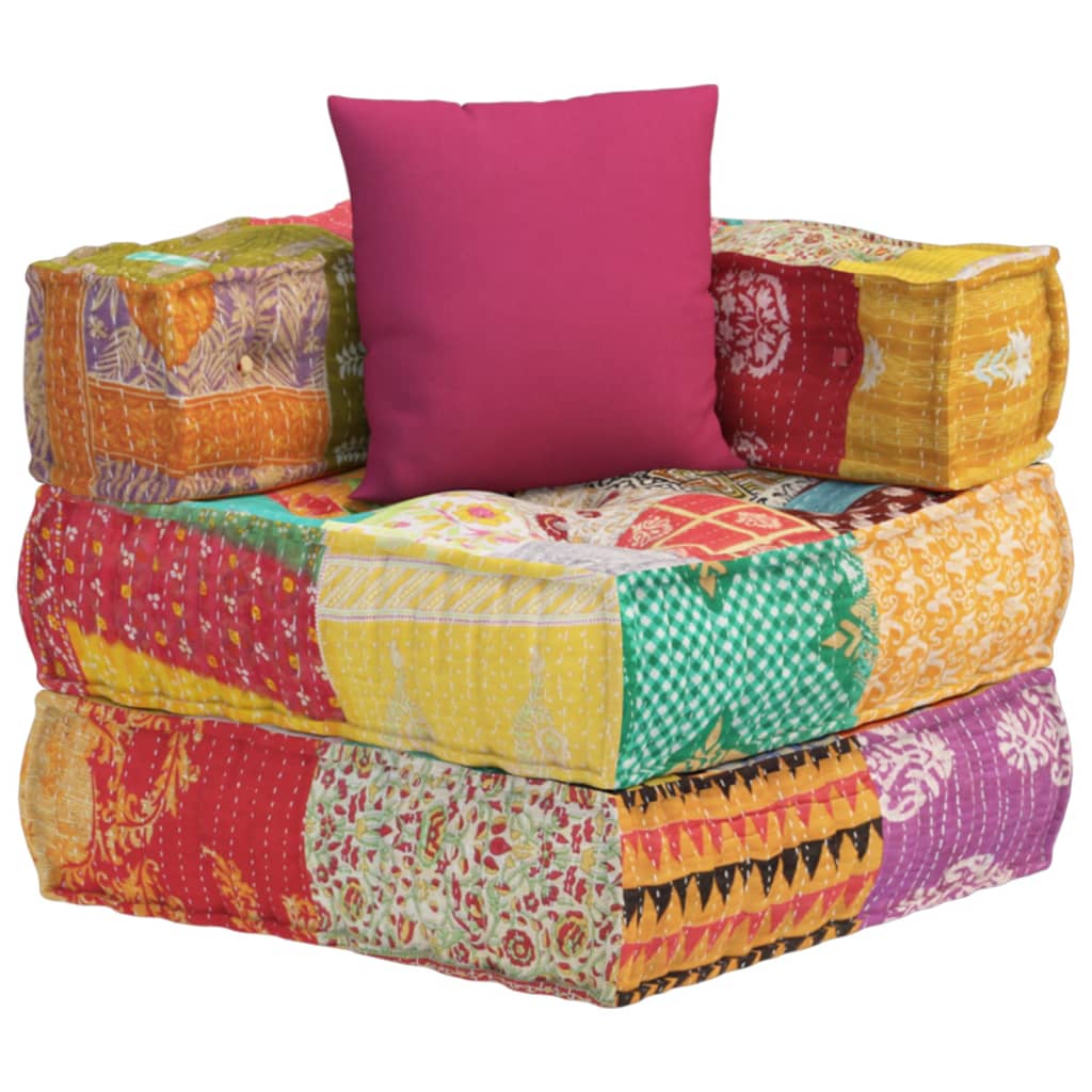 Poef modulair met kussen patchwork stof - AllerleiShop