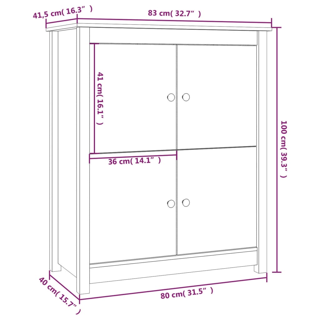 Dressoir 83x41,5x100 cm massief grenenhout wit - AllerleiShop