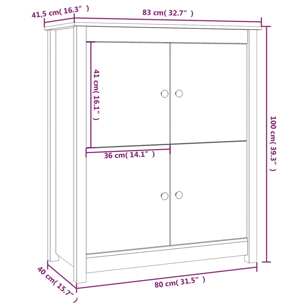 Dressoir 83x41,5x100 cm massief grenenhout grijs - AllerleiShop