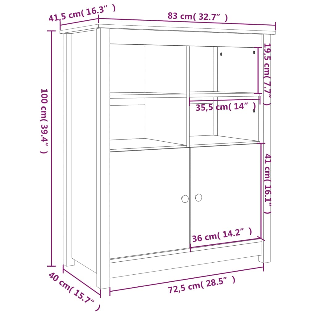 Dressoir 83x41,5x100 cm massief grenenhout grijs - AllerleiShop