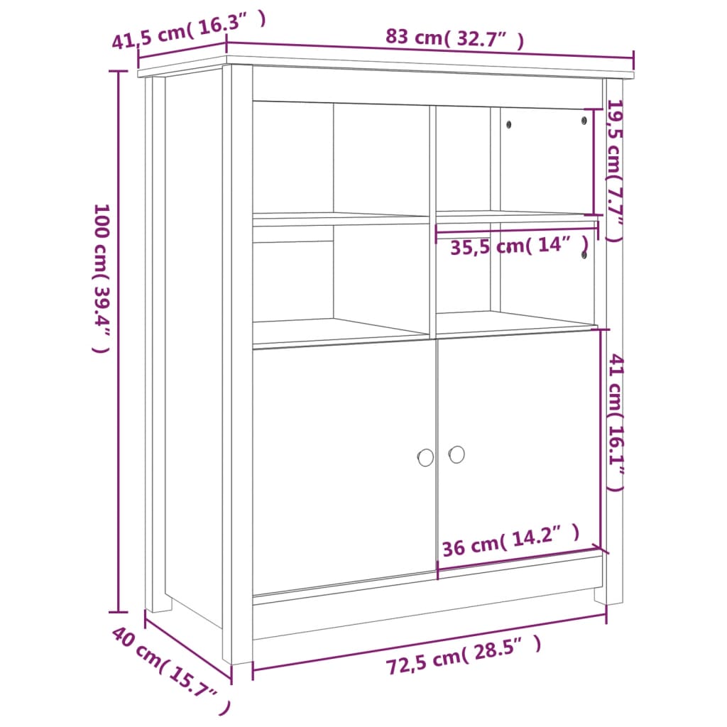 Dressoir 83x41,5x100 cm massief grenenhout honingbruin - AllerleiShop