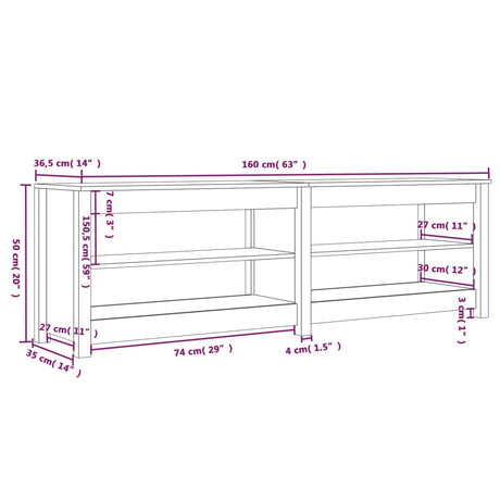 Schoenenbank 160x36,5x50 cm massief grenenhout - AllerleiShop