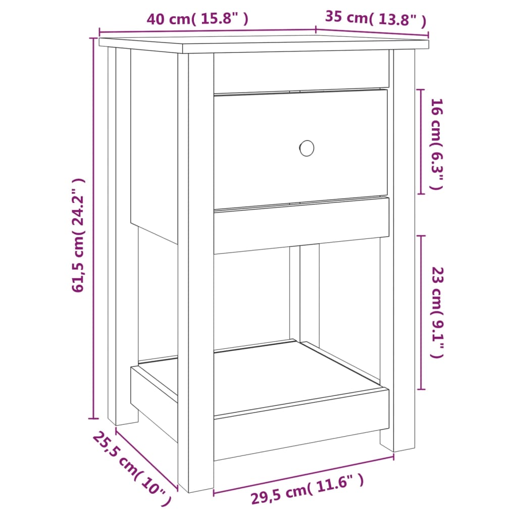 Nachtkastje 40x35x61,5 cm massief grenenhout wit - AllerleiShop