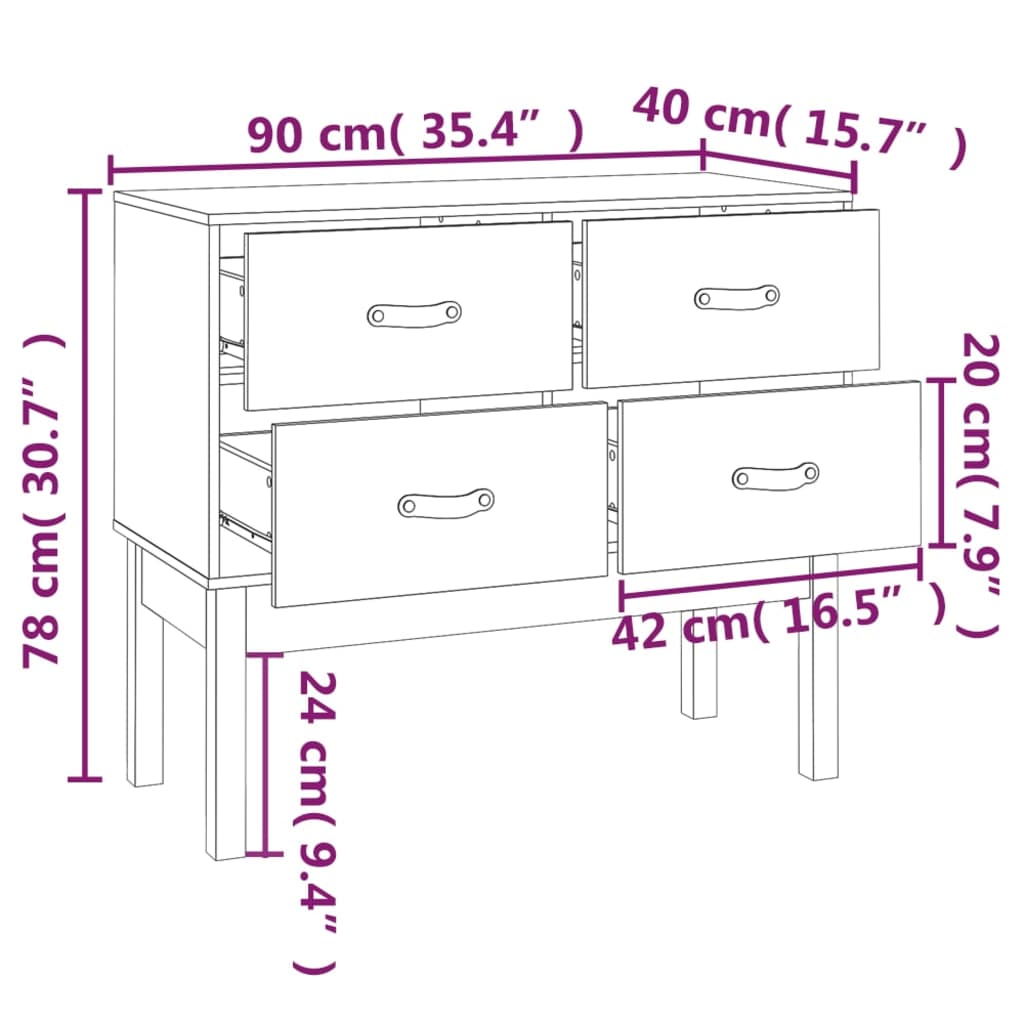 Wandkast 90x40x78 cm massief grenenhout - AllerleiShop