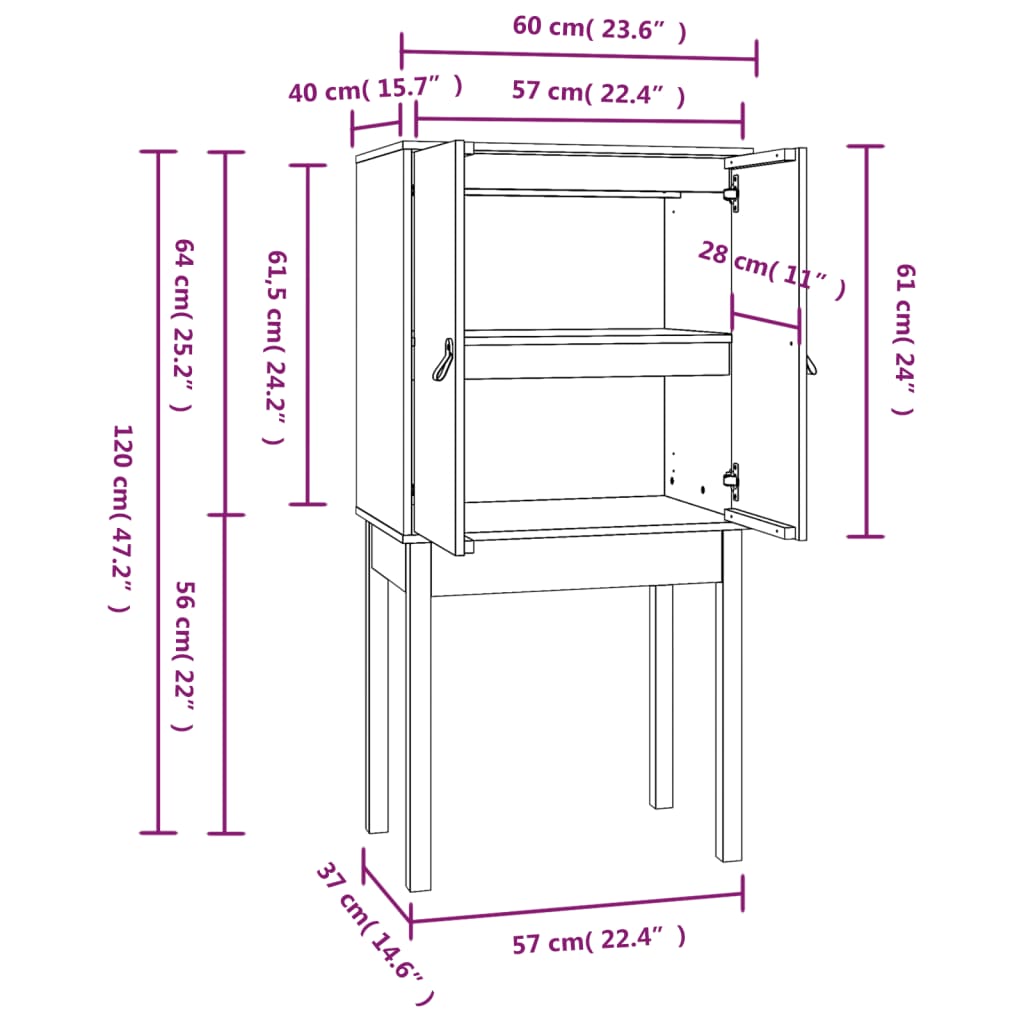 Hoge kast 60x40x120 cm massief grenenhout - AllerleiShop