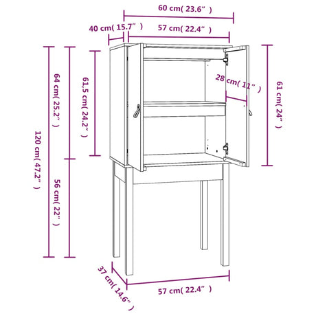 Hoge kast 60x40x120 cm massief grenenhout - AllerleiShop