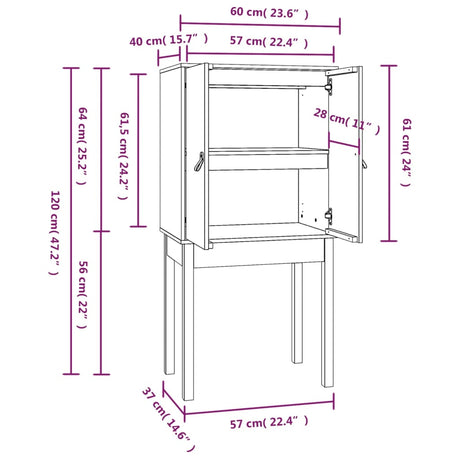 Hoge kast 60x40x120 cm massief grenenhout wit - AllerleiShop