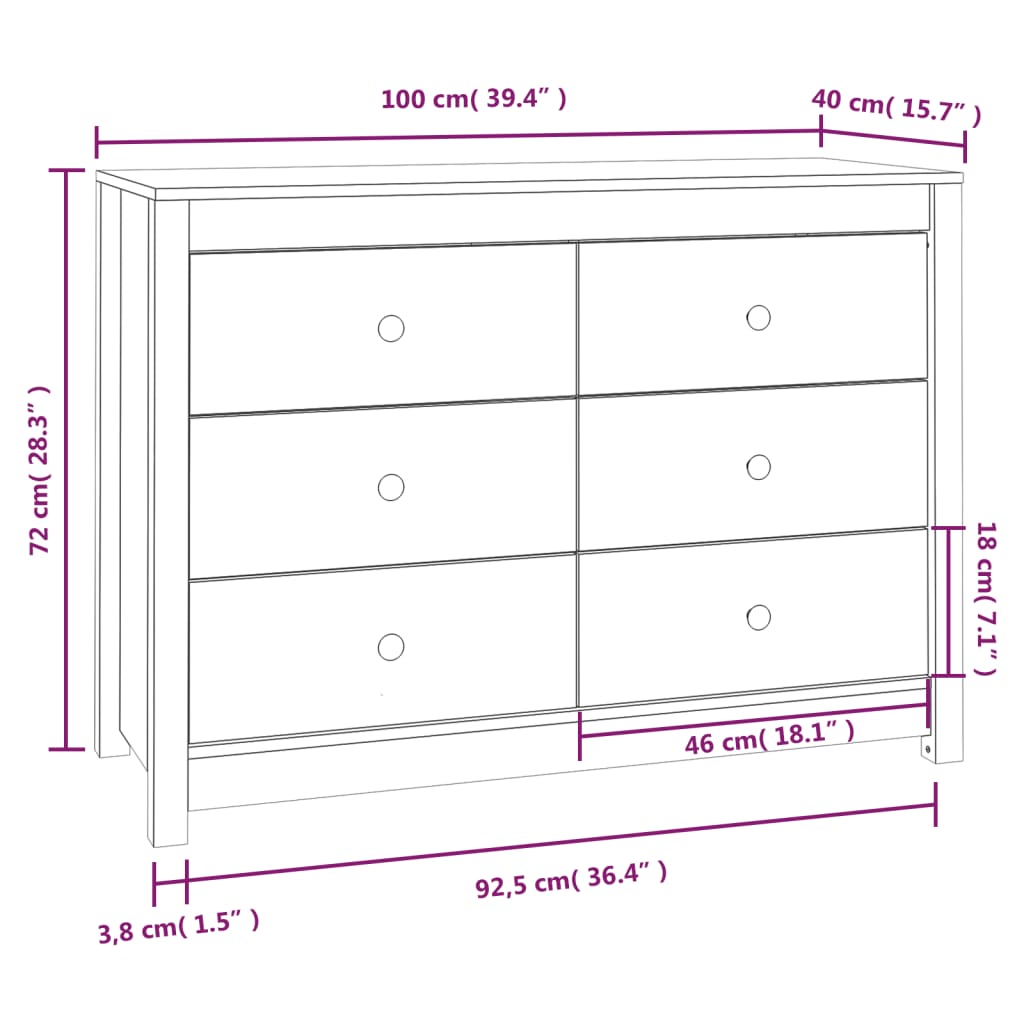 Dressoir 100x40x72 cm massief grenenhout - AllerleiShop