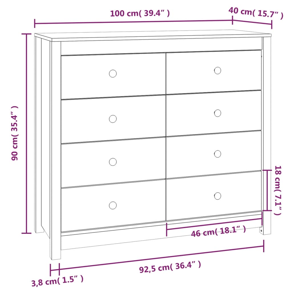 Dressoir 100x40x90 cm massief grenenhout - AllerleiShop