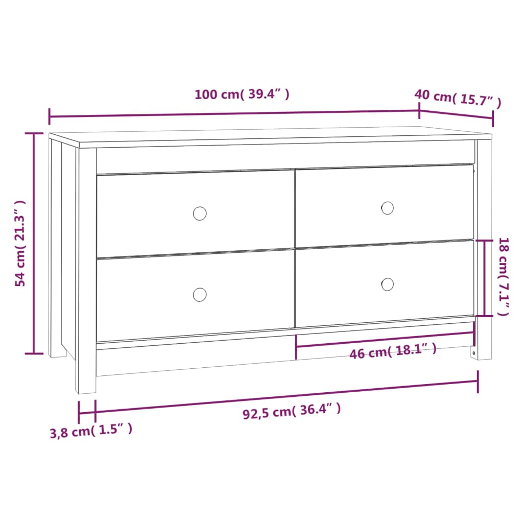 Dressoir 100x40x54 cm massief grenenhout - AllerleiShop