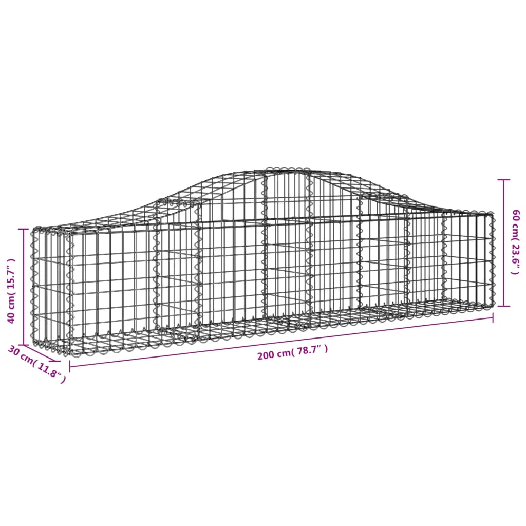 Schanskorven 2 st gewelfd 200x30x40/60 cm gegalvaniseerd ijzer