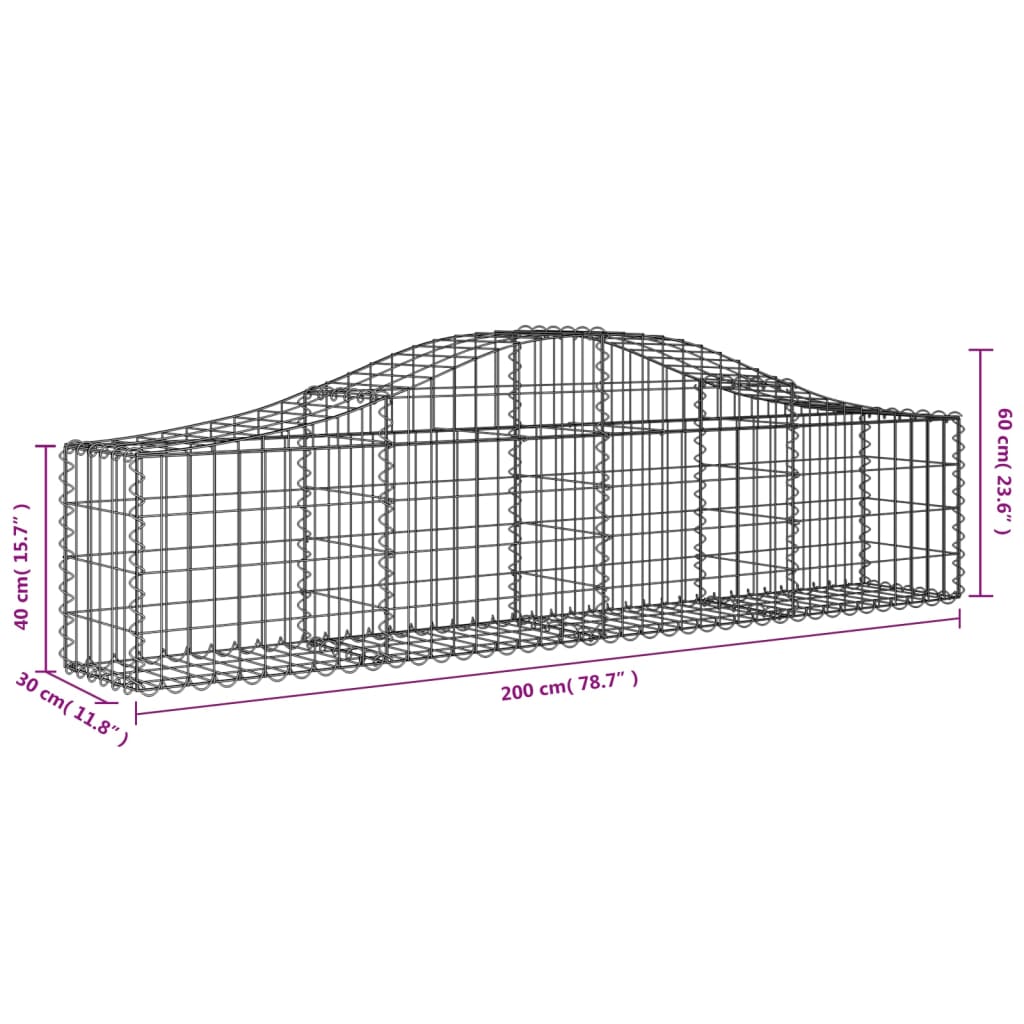 Schanskorven 5 st gewelfd 200x30x40/60 cm gegalvaniseerd ijzer