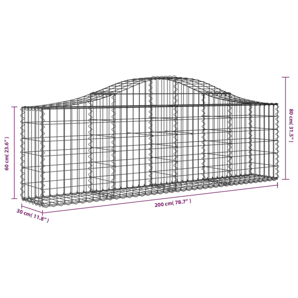 Schanskorven 6 st gewelfd 200x30x60/80 cm gegalvaniseerd ijzer