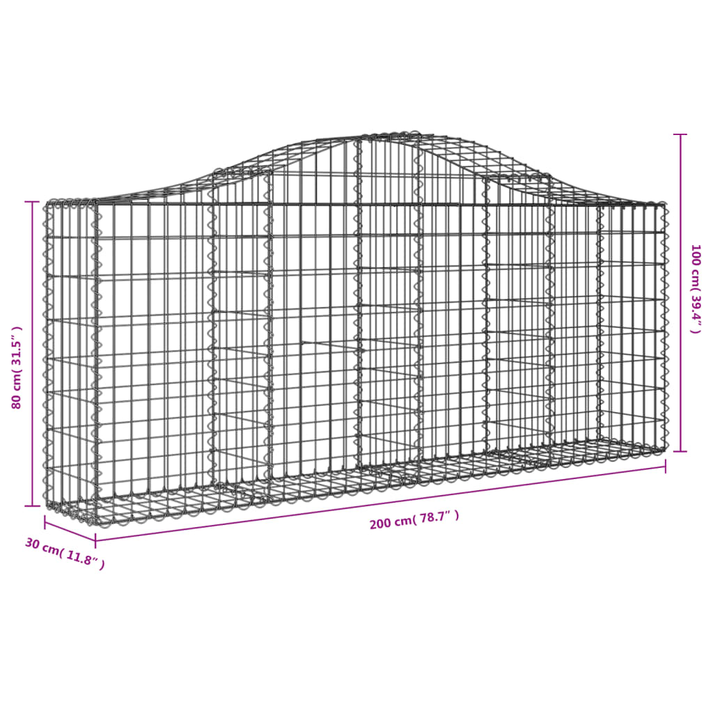 Schanskorven 2 st gewelfd 200x30x80/100 cm gegalvaniseerd ijzer