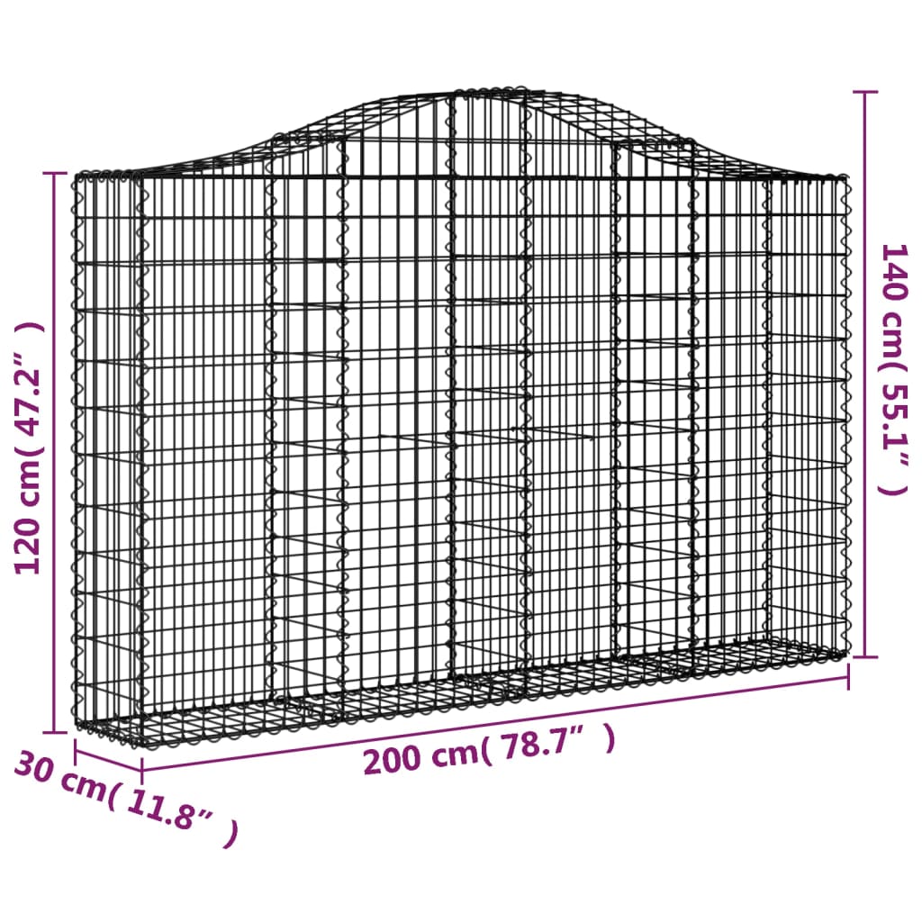 Schanskorven 2 st gewelfd 200x30x120/140 cm ijzer