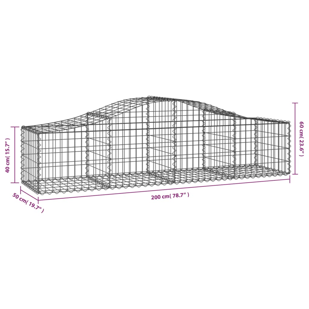 Schanskorven 9 st gewelfd 200x50x40/60 cm gegalvaniseerd ijzer