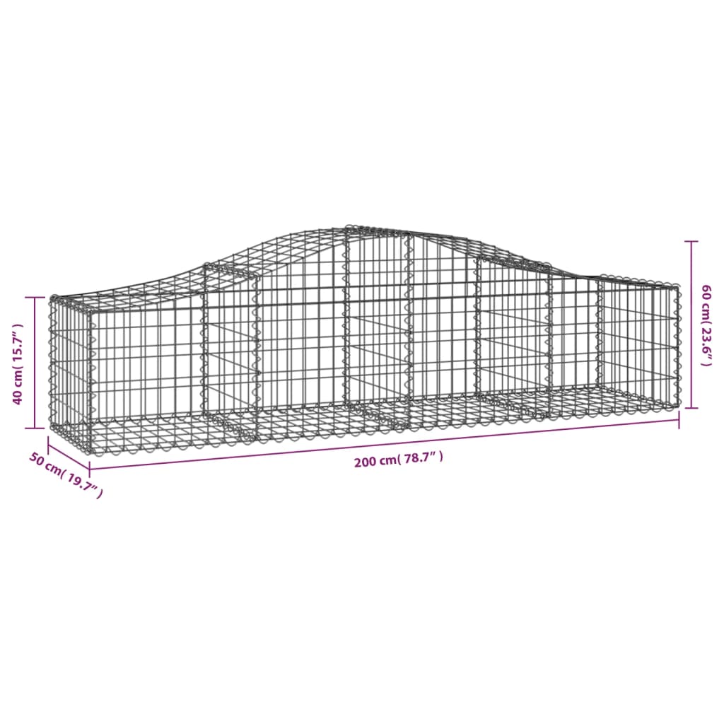 Schanskorven 10 st gewelfd 200x50x40/60 cm gegalvaniseerd ijzer