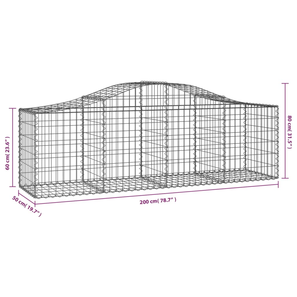 Schanskorven 2 st gewelfd 200x50x60/80 cm gegalvaniseerd ijzer