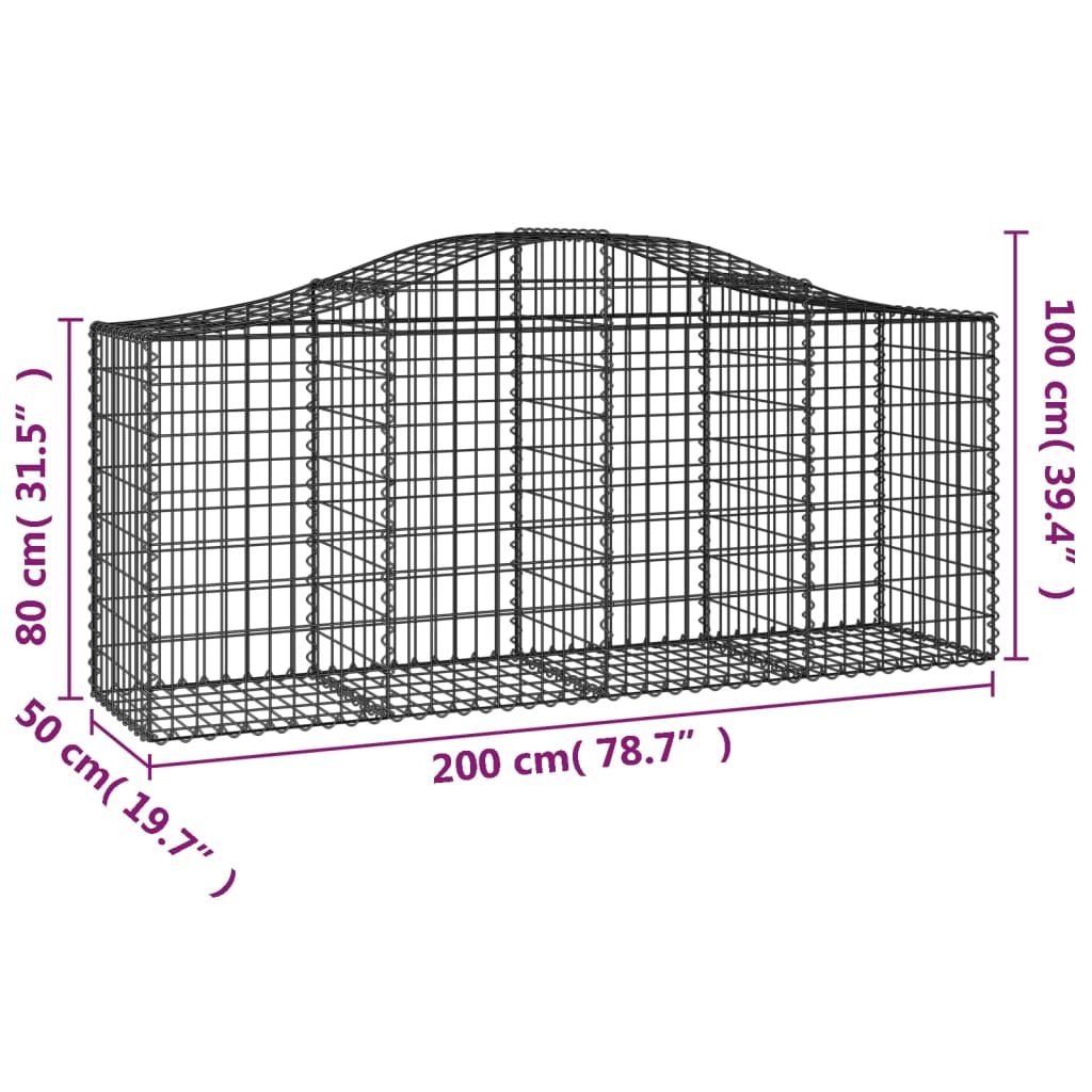 Schanskorven 5 st gewelfd 200x50x80/100 cm gegalvaniseerd ijzer