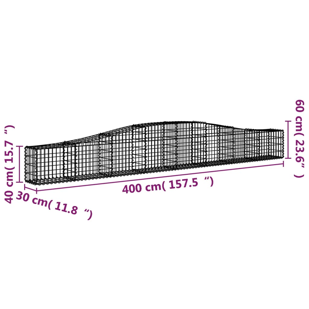 Schanskorven 2 st gewelfd 400x30x40/60 cm ijzer