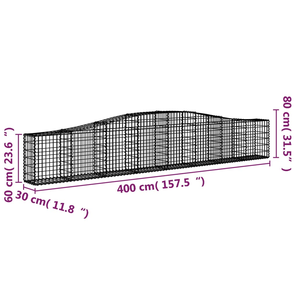 Schanskorven 4 st gewelfd 400x30x60/80 cm ijzer