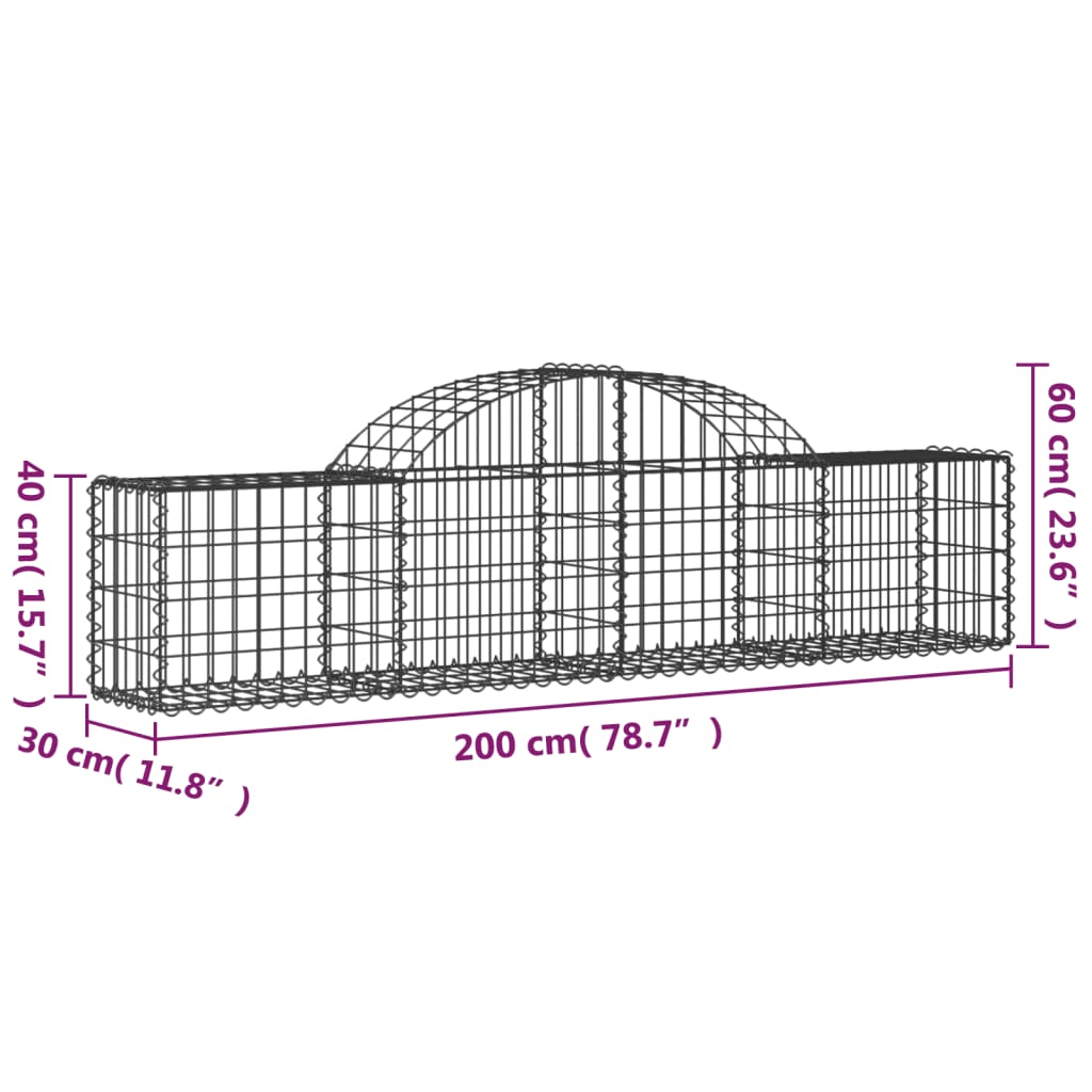 Schanskorven 2 st gewelfd 200x30x40/60 cm gegalvaniseerd ijzer