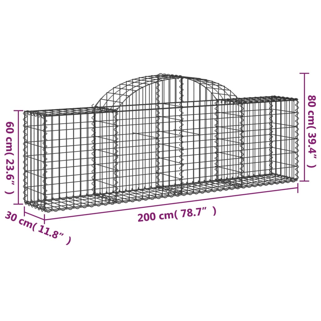 Schanskorven 5 st gewelfd 200x30x60/80 cm gegalvaniseerd ijzer