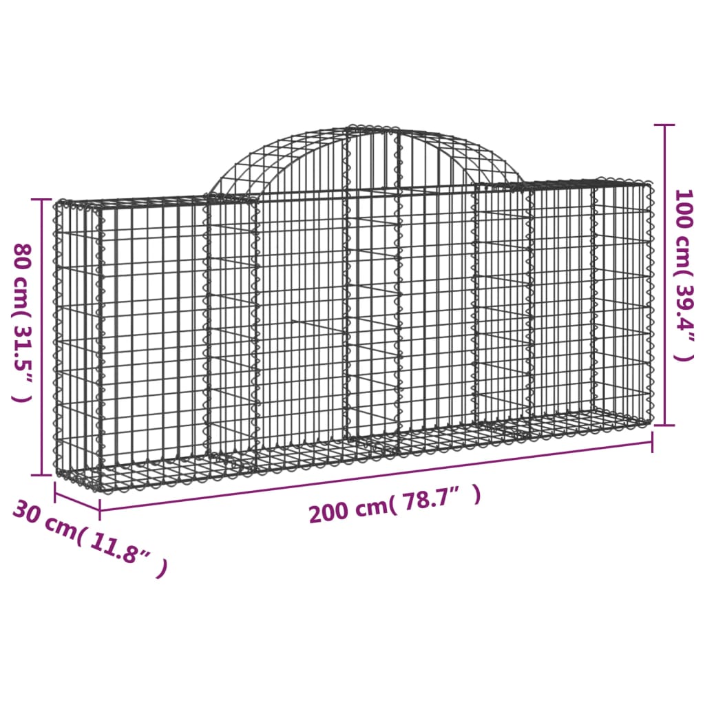 Schanskorven 4 st gewelfd 200x30x80/100 cm gegalvaniseerd ijzer