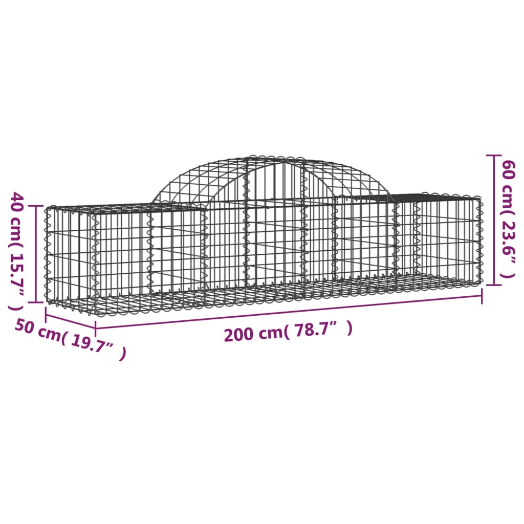 Schanskorven 2 st gewelfd 200x50x40/60 cm gegalvaniseerd ijzer