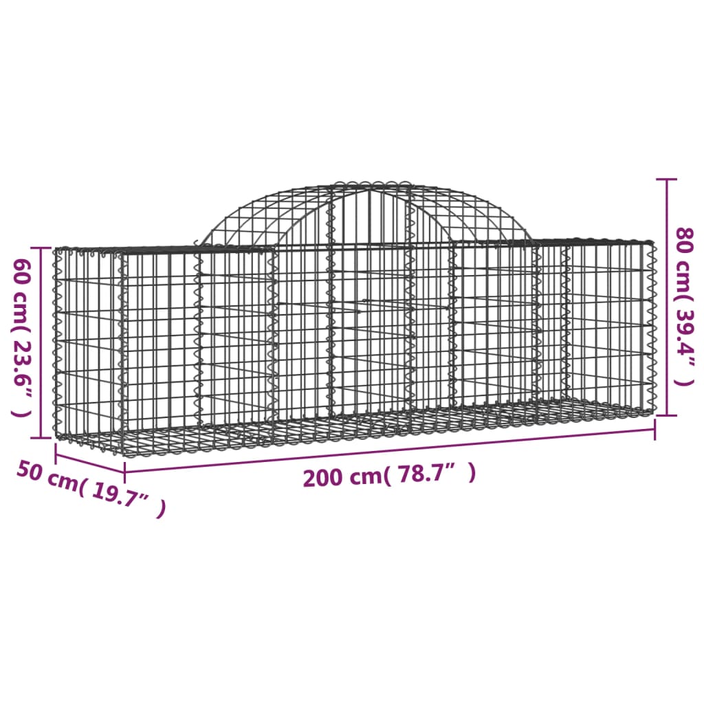 Schanskorven 3 st gewelfd 200x50x60/80 cm gegalvaniseerd ijzer