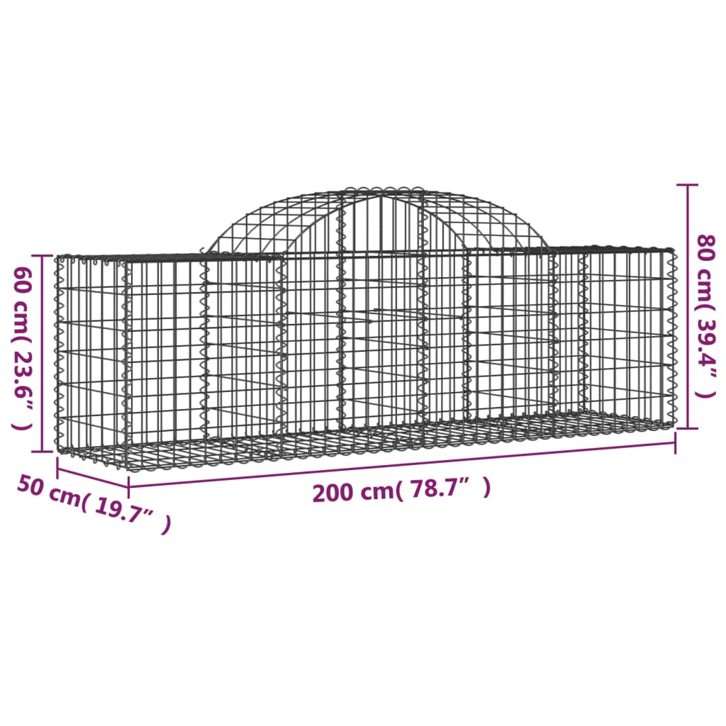 Schanskorven 6 st gewelfd 200x50x60/80 cm gegalvaniseerd ijzer