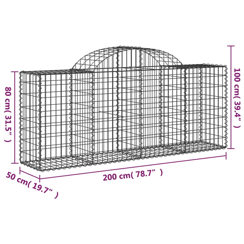 Schanskorven 8 st gewelfd 200x50x80/100 cm gegalvaniseerd ijzer